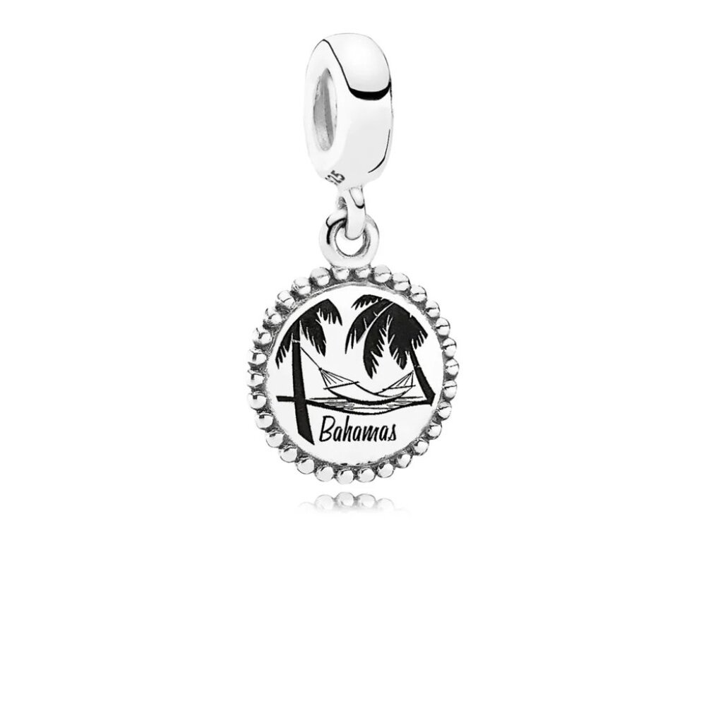 Pandora Bahamas Beach Coconut Trees Dangle Charm Rare Authentic Sterling Silver